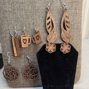 UNIQUE 5 PAIR Wooden Earring Set